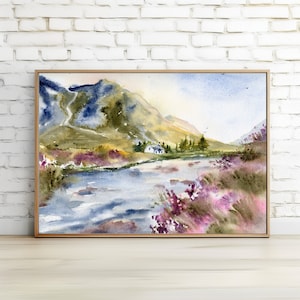 Scotland Gift Glen Coe Print Large Art Print Scottish Heater Highlands Landscape Watercolor