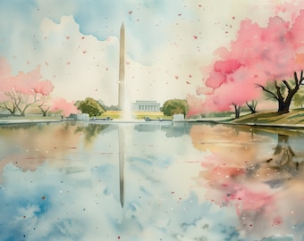 Washington Monument Painting National Mall Wall Art Spring Washington DC Watercolor Painting Print