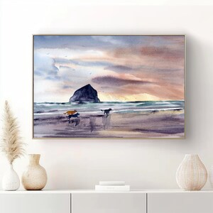 Cannon Beach Art Haystack Rock Oregon Coast Painting Print Watercolor image 5