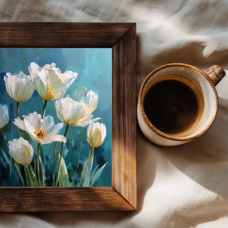 Tulips Art White Spring Flowers Print From an Original Impasto Oil ...