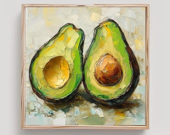Sliced Avocado Art Avocado Still Live Print From an Original Impasto Oil Painting