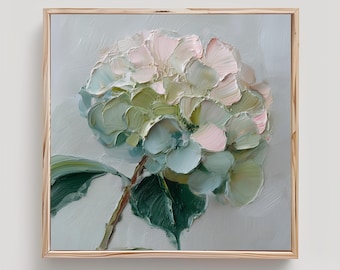 Hydrangea Art White & Green Floral Print From an Original Impasto