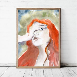 Redhead Painting Faceless Girl Portrait Fine Art Print Watercolor Irish Girl Poster