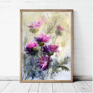 Scottish Thistle Painting Scotland Fine Art Large PRINT Scottish Floral Watercolor Painting Print