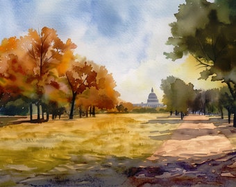 Washington DC pittura Capitol Building Distretto di Columbia arte Stati Uniti viaggio pittura ad acquerello stampa