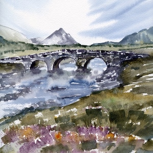 Scotland Painting Isle of Skye Print Large Art Sligachan Old Bridge Print Scottish Landscape