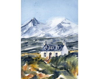 Scotland Painting Isle of Skye Art PRINT Sligachan Landscape Cottage Wall Art
