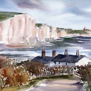 Seven Sisters Cliffs Painting Beachy Head Art PRINT Seven Sisters Cliffs Wall Art Sussex England Watercolor