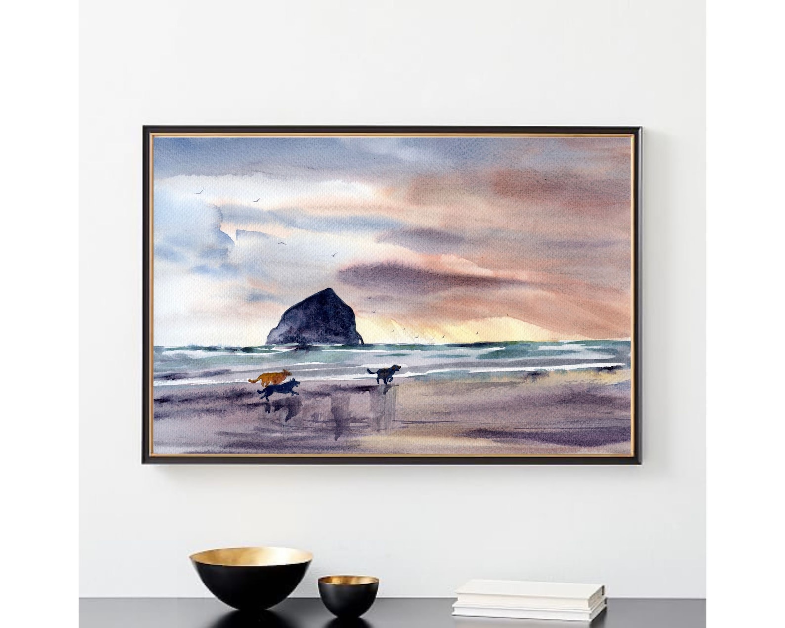 Cannon Beach Painting Large Watercolor Print Oregon Coast Etsy