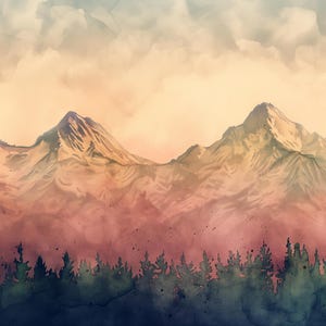 Three Sisters Mountains Painting Oregon Landscape Mountains Forest Wall Art Cascade Volcanoes Painting Print