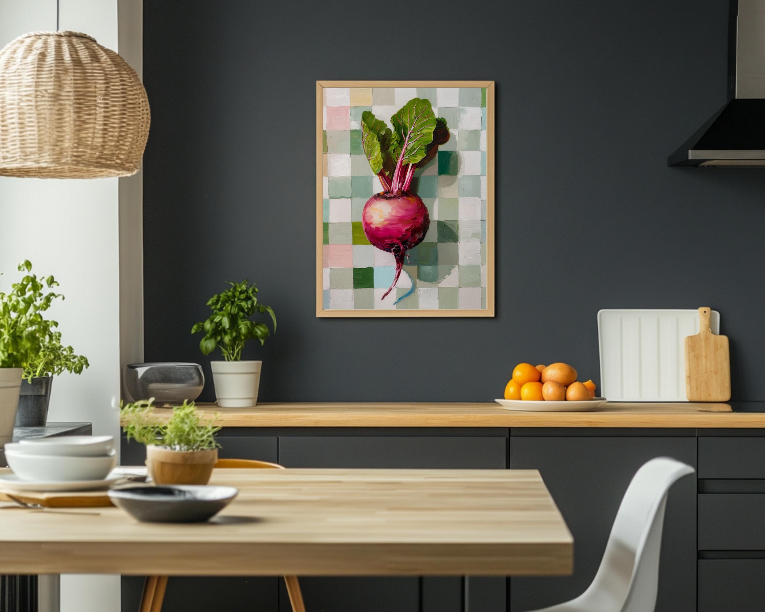 Beet Art Modern Still Life Checkered Print From an Original Impasto Oil ...