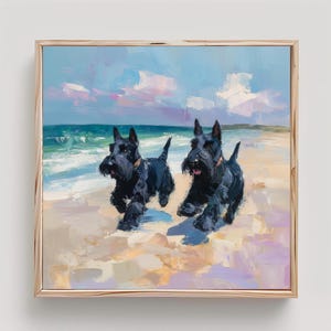 Scottish Terrier Painting Scottie Wall Art Scotty Dog on Beach Print From an Original Impasto Oil Painting
