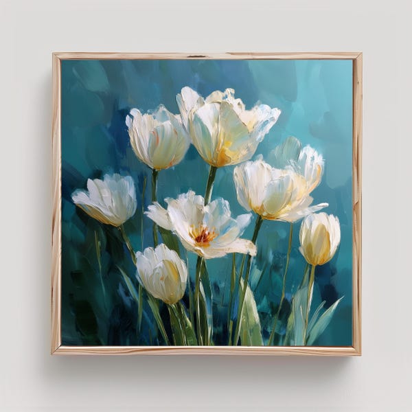 Tulips Art White Spring Flowers Print From an Original Impasto Oil Painting