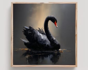 Black Swan Print From an Original Impasto Oil Painting