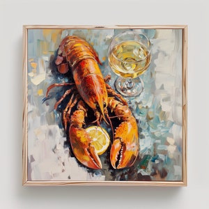 Lobster Painting Red Lobster with Lemon Print From an Original Impasto Oil Painting