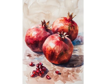 Pomegranate Art Pomegranate Painting Print Watercolor Rosh Hashanah Artwork