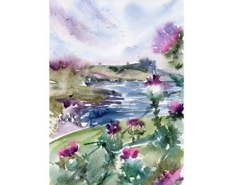 Scotland Painting Isle of Skye Art Large PRINT Scottish Thistle Landscape Watercolor Print