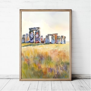 Stonehenge Art England Travel Wall Art Stonehenge Painting Print UK Watercolor Poster