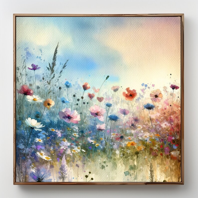 Field of Flowers Painting Landscape Wildflowers Art Print Floral ...
