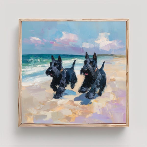 Scottish Terrier Beach Art Scottie Dog Print From an Original Impasto Oil Painting