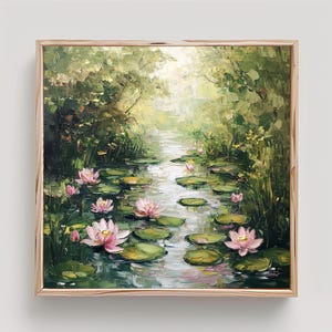 Water Lilies Art Lillies Pond Wall Art Pink Lotus Painting Print From an Original Impasto Oil Painting