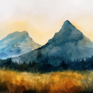 Three Sisters Mountains Painting Fall Landscape Mountains Wall Art Cascade Volcanoes Oregon Painting Print Watercolor