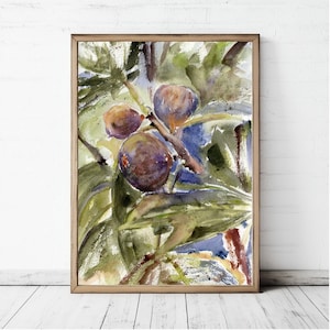 Fig Tree Painting Print Figs Fruit Moody Art Large Fine Art Print Watercolor