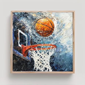 Basketball Print: Impasto Oil Painting Style
