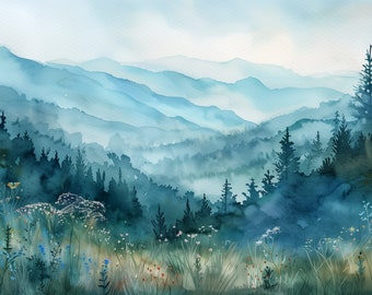 Blue Ridge Parkway Art Appalachian Landscape Painting Print Watercolor