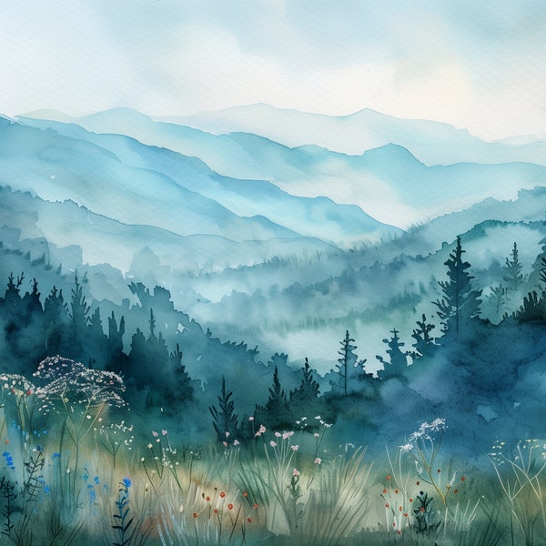 Blue Ridge Parkway Art Appalachian Landscape Painting Print Watercolor
