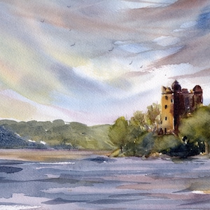 Urquhart Castle Art Large Print Loch Ness Art Scottish Highlands Painting Watercolor