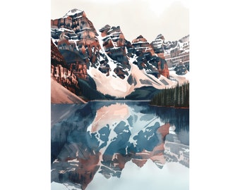 Moraine Lake Art Banff National Park Wall Art Canada Rocky Mountains Painting Print Watercolor
