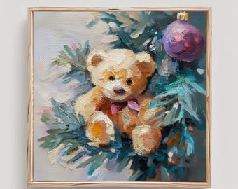 Teddy Bear Christmas Tree Print: Impasto Oil Painting Style - Etsy