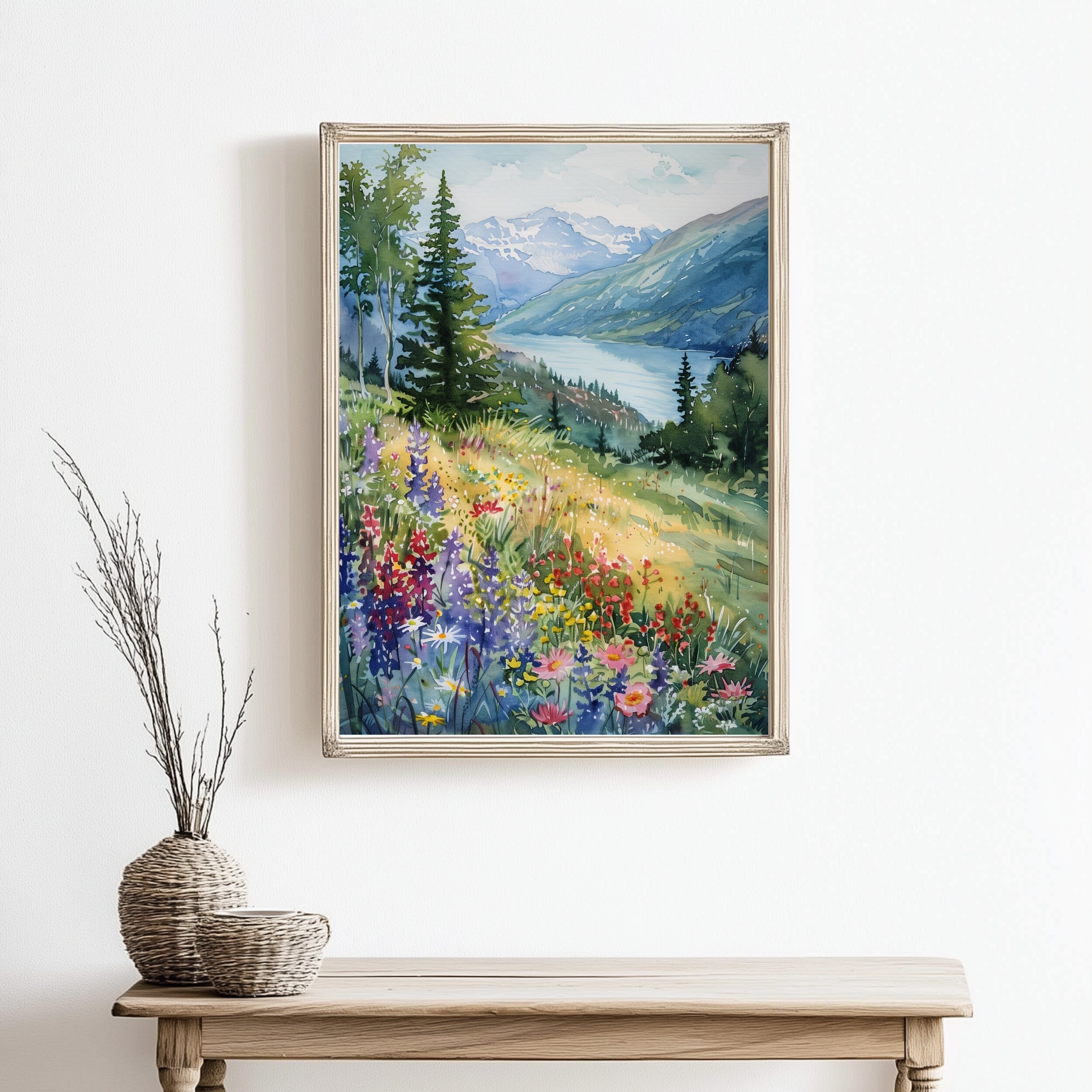 Columbia Gorge Art Mountain River Painting Print Watercolor - Etsy