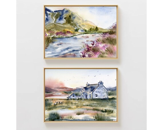Glencoe Highlands Scotland Art Print Set 2: Scottish Landscape Watercolor