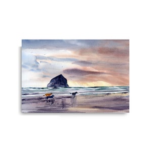 Cannon Beach Art Haystack Rock Oregon Coast Painting Print Watercolor image 13