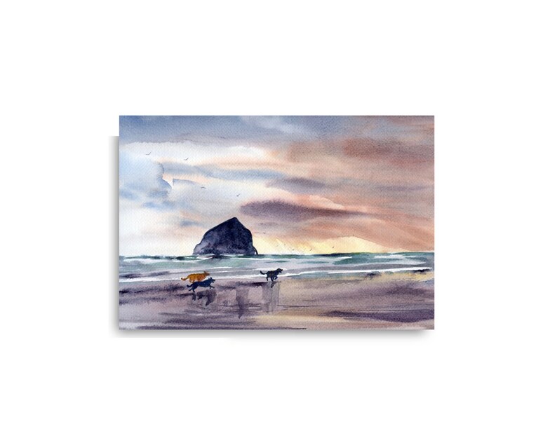 Cannon Beach Art Haystack Rock Oregon Coast Painting Print Watercolor image 13