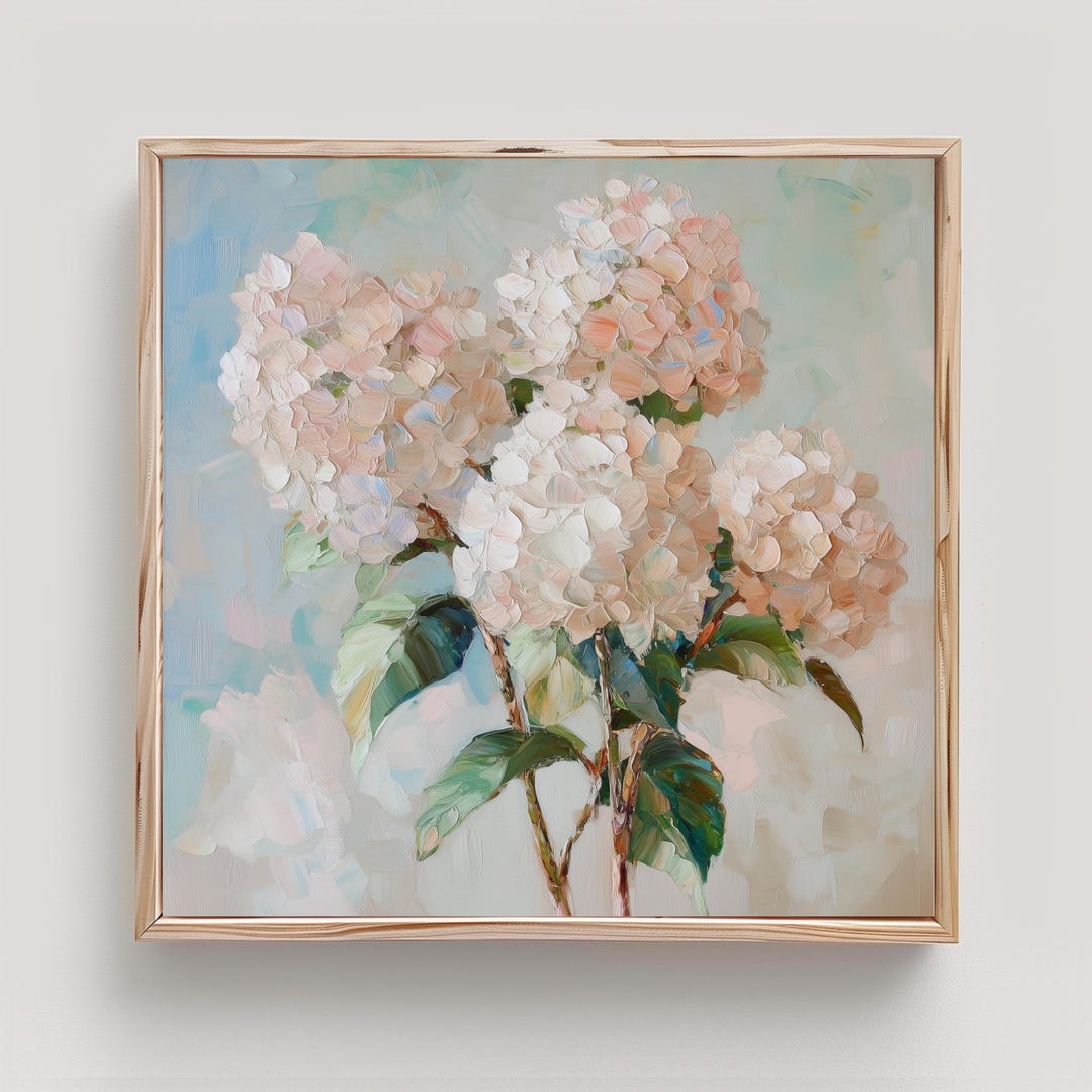 Hydrangea Art Neutral Floral Print From an Original Impasto Oil ...
