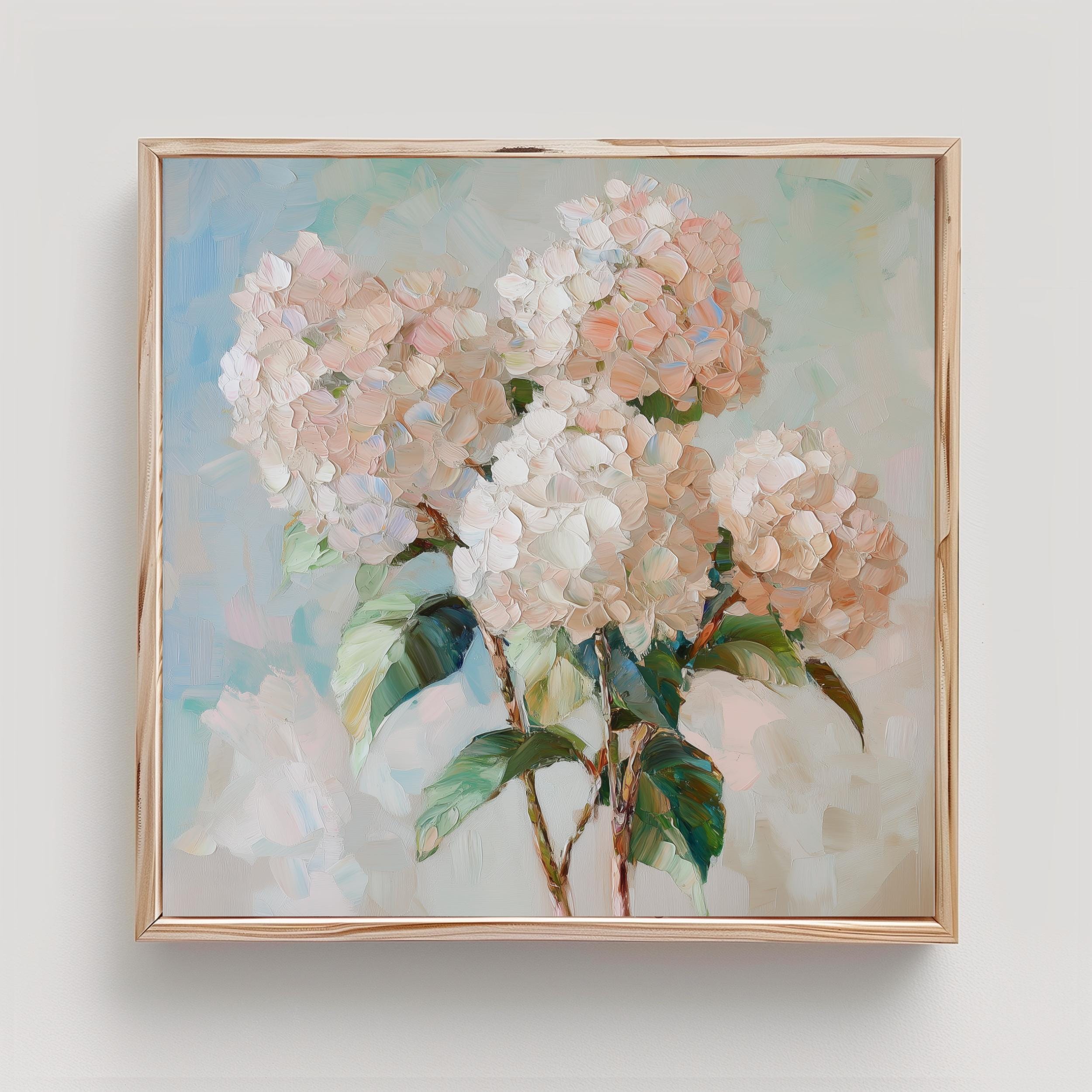 Hydrangea Art Neutral Floral Print From an Original Impasto Oil ...