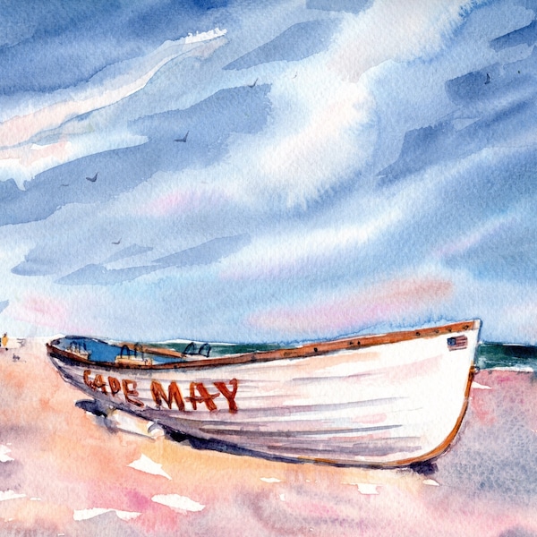 Cape May Painting Boat Coast PRINT New Jersey Coast Art Watercolor