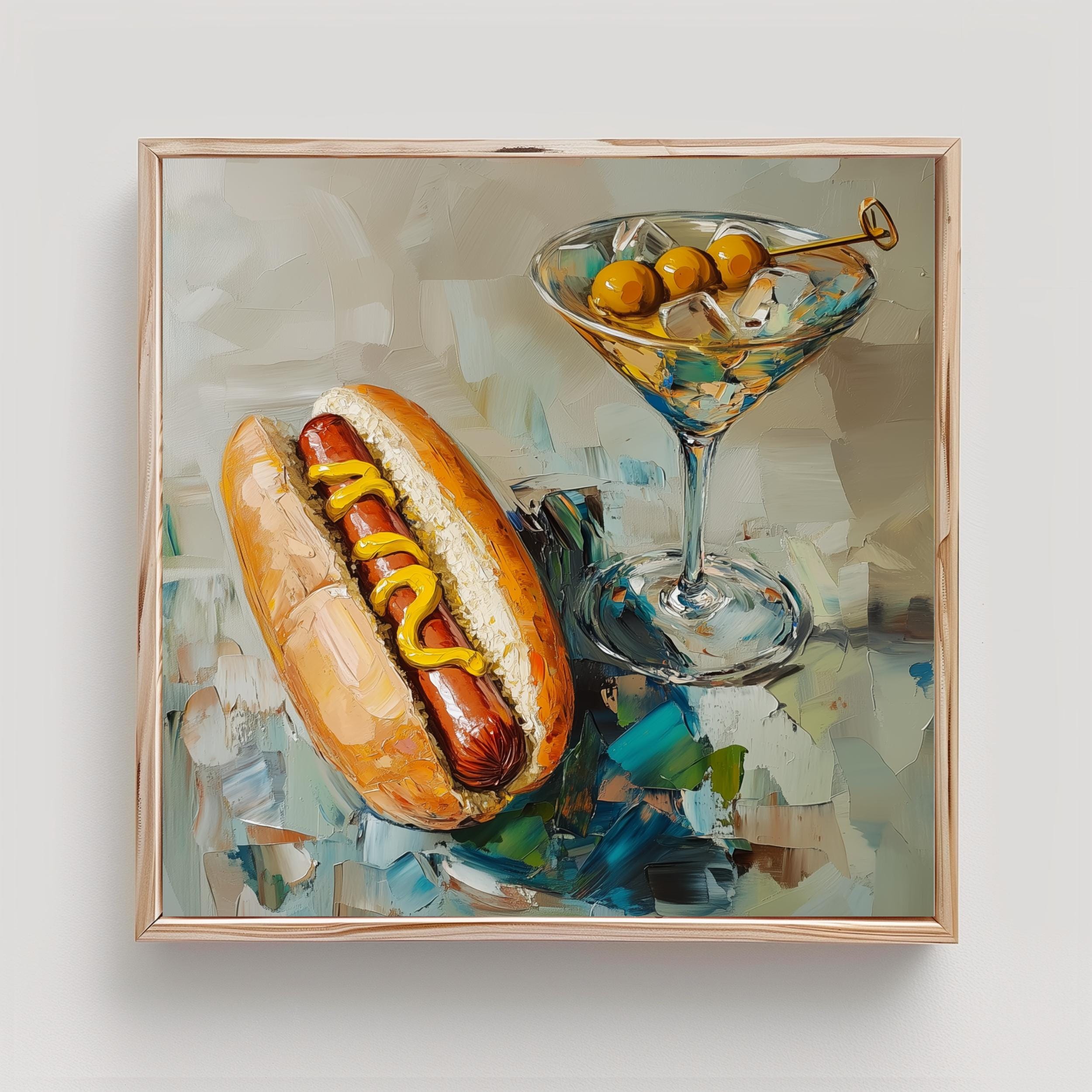 Hot Dog Painting Cocktail Print From an Original Impasto Oil