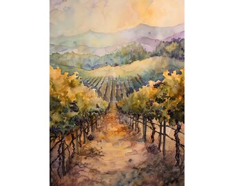 Napa Valley Painting Vineyard Landscape California Fine Art Print America Travel Watercolor Poster