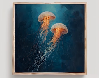 Couple Jellyfish Art Underwater Life Print From an Original Impasto Oil Painting