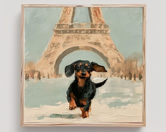 Black and Tan Dachshund Art Dog in Paris Print From an Original Impasto Painting