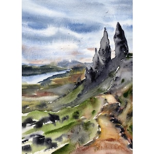 Scottish Painting Old Man of Storr Print Large Scottish Landscape Isle of Skye Print Watercolor