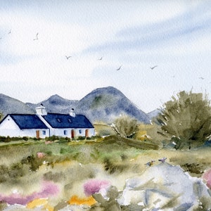 Scotland Painting Glencoe Print Large Art Print Scottish Cottage Landscape Heater Watercolor