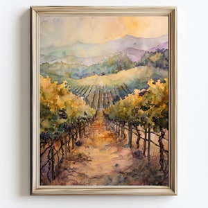 Napa Valley Painting Vineyard Landscape California Fine Art Print America Travel Watercolor Poster image 1