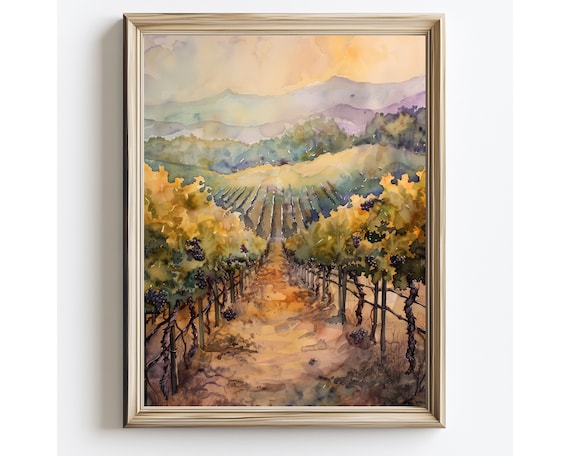 Napa Valley Painting Vineyard Landscape California Fine Art Print America Travel Watercolor Poster