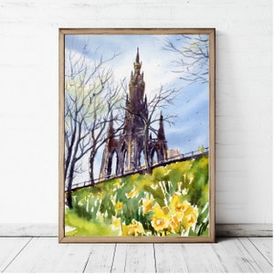 Edinburgh Painting Scott Monument Art Extra Large Print Scottish Art Scotland Watercolor