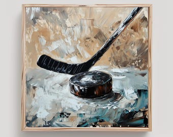 Ice Hockey Art Print: Puck & Stick Impasto Painting